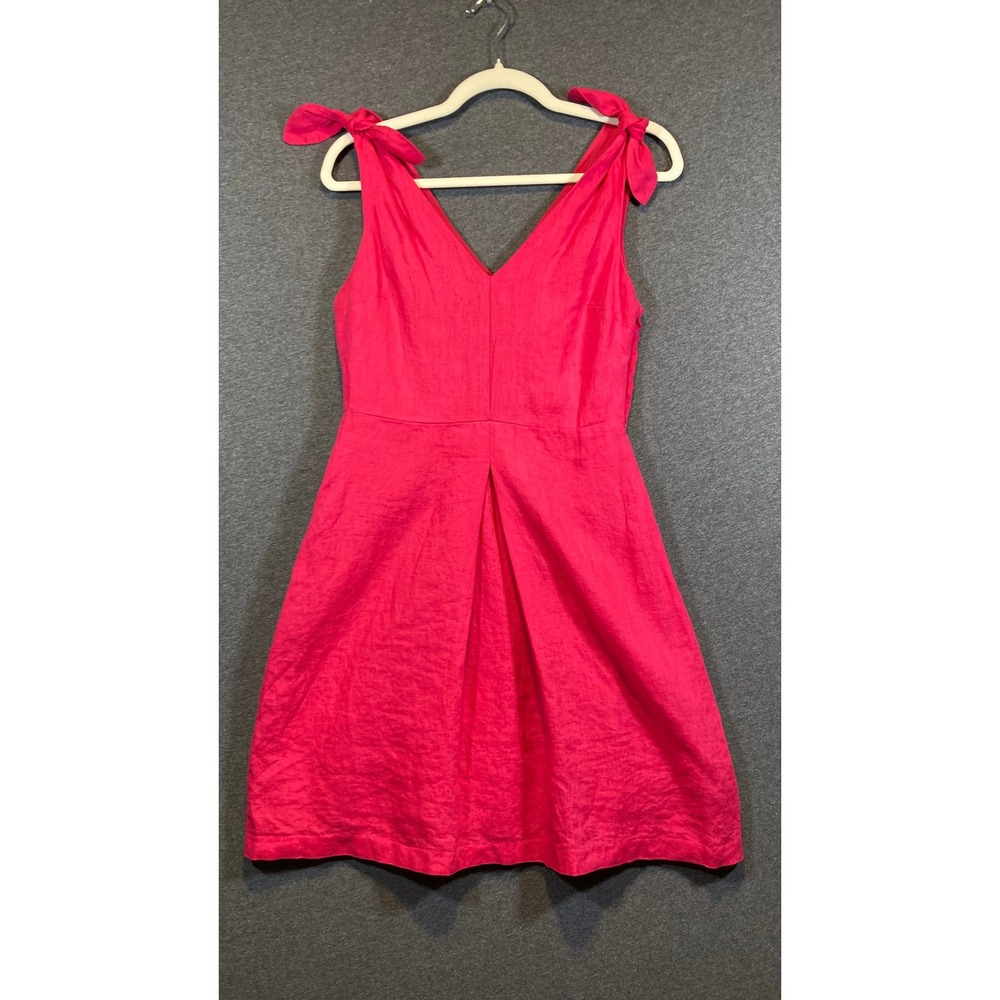 Gap Womens Hot Pink Linen Blend Tie Shoulder V-Neck Fit & Flare Dress Size 2